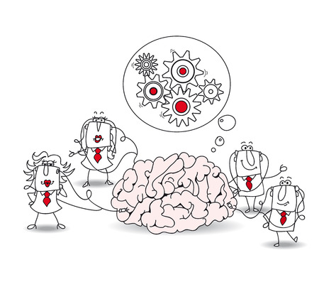 Metaphor of collective conscience or a metaphor of a brainstorming. A team is connected at a brainのイラスト素材