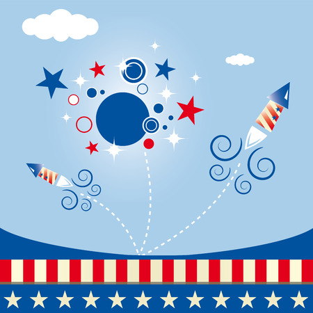 A square invitation with a drawing of fireworksのイラスト素材