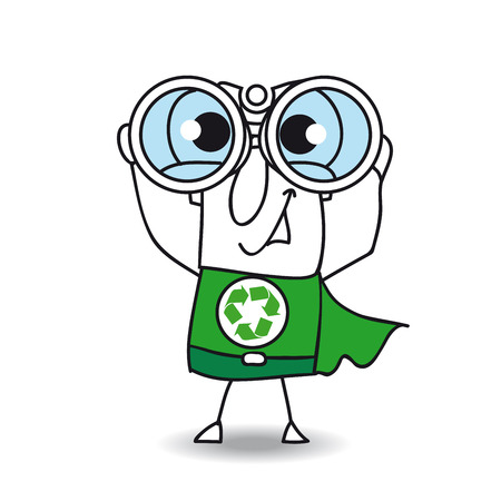 Joe is a super eco warrior and he monitors the environment with his binocularsのイラスト素材