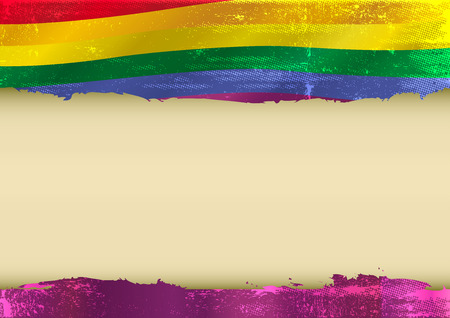 Horizontal  background with a scratched gay flag  and a frame for your messageのイラスト素材