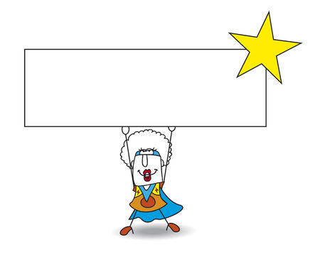 The superhero carries a signboard. Write your message on it.のイラスト素材