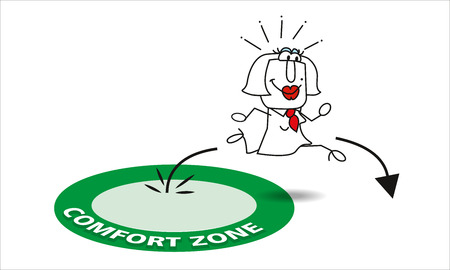 Karen is going out his comfort zone. It is a metaphore in coachingのイラスト素材