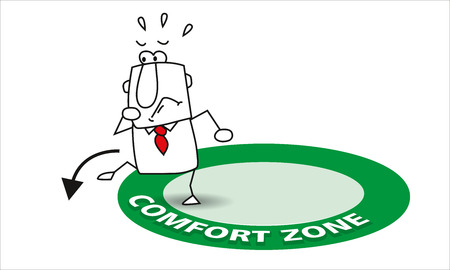 Joe is going out his comfort zone. It is a metaphore in coachingのイラスト素材