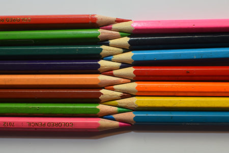 Color pencils collection with colors mixed. Arranged horizontally