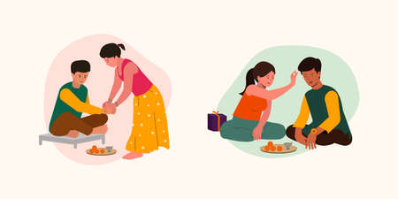 Celebrating Indian brother and sister vector illustration on Raksha Bandhan festivalのイラスト素材