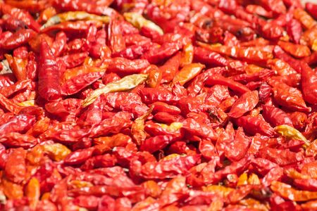 red chills in basket on the groundの写真素材