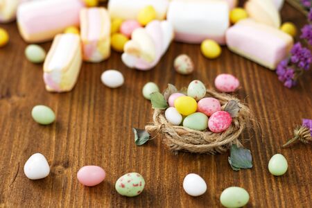 Easter candy in the nestの写真素材