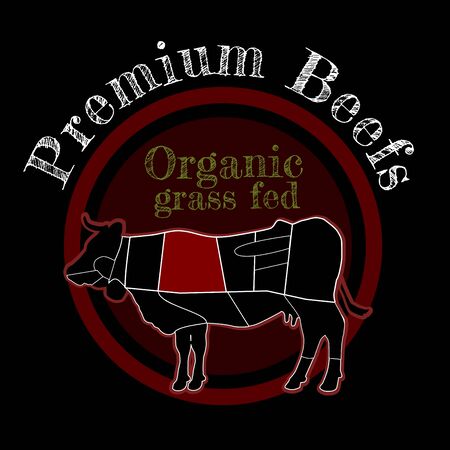 Vector design logo Organic organic agriculture farm for beefs or milk product presentation on black and red toneのイラスト素材