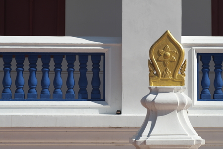 Sema a boundary marker near a Buddhist church in an ancient temple in Songkla Thailandの写真素材