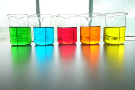Colorful fluid in beaker for laboratory useの写真素材