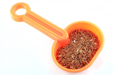 red rice in plastic spoonの写真素材