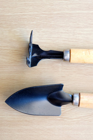 spade on wooden table