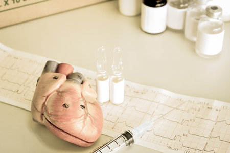 human heart model with old color styleの写真素材
