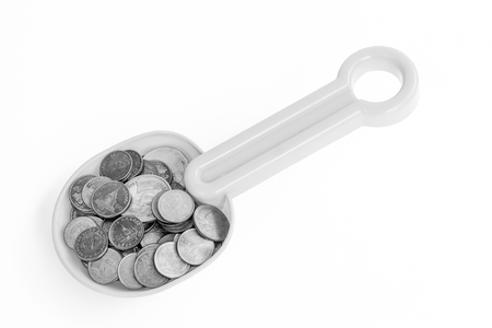 coin on plastic spoon with black and white colorの写真素材