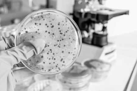 bacteria colony in petridish with black and white colour