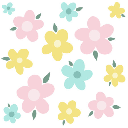 Floral seamless pattern with cute flowers in pastel colors. Vector illustration.の写真素材