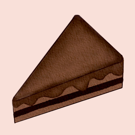 Chocolate cake with cream on a pink background. Hand-drawn illustration.の写真素材