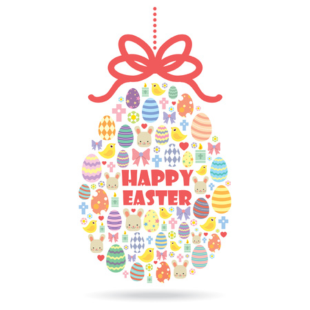 Colourful Easter egg made of simple Easter icons / Easter egg isolated on white background / Easter theme vector illustration.のイラスト素材