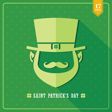 Happy Saint Patrick's Day. Symbol of Leprechaun on green background in flat design with long shadow. Vector illustration.のイラスト素材