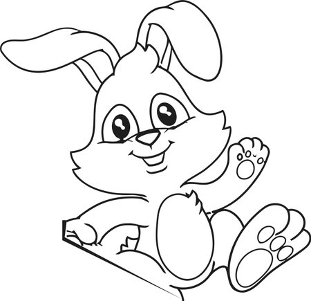 Rabbit - Black and White Cartoon Illustration for Coloring Bookのイラスト素材