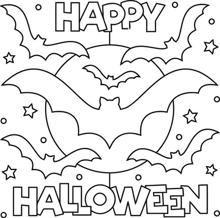 Happy Halloween Coloring Page Outline Of Bats Vector Illustrationのイラスト素材