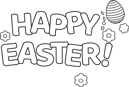Happy Easter Coloring Page Outline Illustration Isolated on White Backgroundのイラスト素材