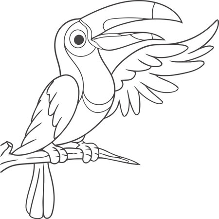 Coloring book for adult and older children, parrot on a branchのイラスト素材