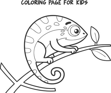 Coloring book for children, Chameleon on a branch.のイラスト素材