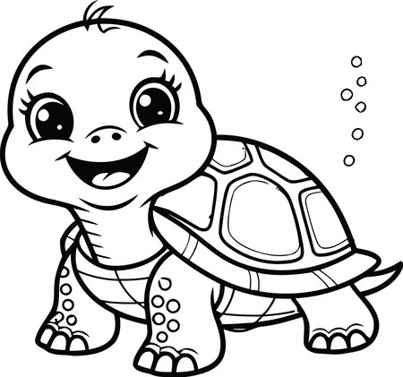 Black and White Cartoon Illustration of Cute Baby Turtle Animal for Coloring Bookのイラスト素材