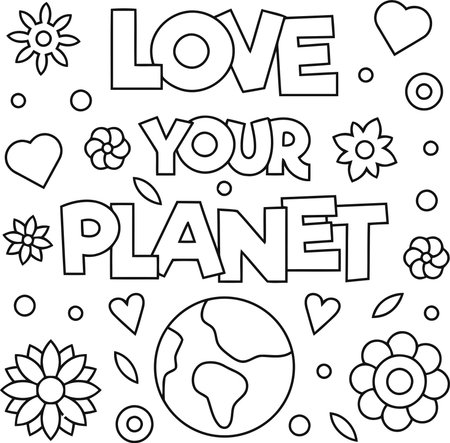 Love your planet. Coloring page for kids. Vector illustration.のイラスト素材
