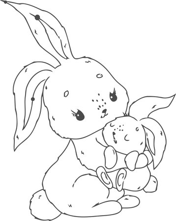 Easter bunny and egg. Hand drawn vector illustration for coloring book.のイラスト素材