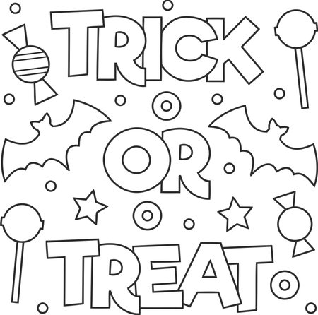 Trick or treat. Coloring page for kids. Vector illustrationのイラスト素材