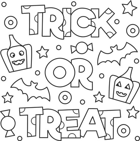 Trick or Treat black and white doodle  pattern for coloring bookのイラスト素材