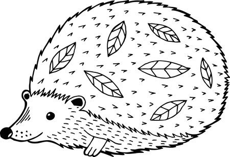 Hedgehog with leaves.Vector illustration ready for vinyl cutting.のイラスト素材