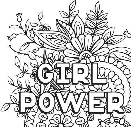 Hand drawn doodle illustration with text and flowers. Coloring book for adults. Vector illustration.のイラスト素材