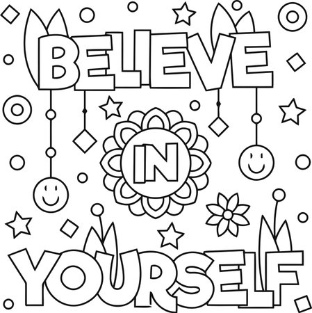 Believe in yourself. Coloring book for children. Black and white vector illustration.のイラスト素材