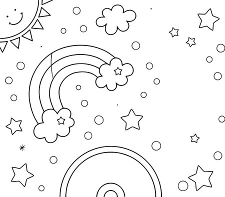 cute rainbow with stars and sun kawaii style vector illustration designのイラスト素材