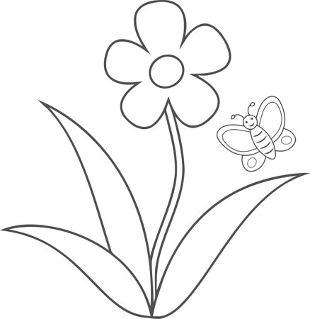 Vector illustration of a flower, bee and butterfly on a white backgroundのイラスト素材