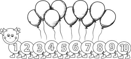 Black And White Cartoon Illustration of Birthday Party with Balloons for Coloring Bookのイラスト素材