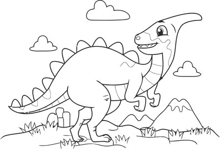 Coloring Page Outline Of Cute Dinosaur Cartoon Character Vector Illustrationのイラスト素材