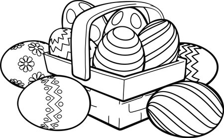 Black and White Cartoon Illustration of Easter Eggs in Box for Coloring Bookのイラスト素材
