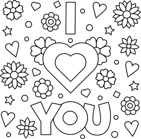 I love you coloring page for adults. Vector illustration. Black and white.のイラスト素材