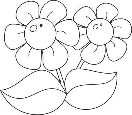 Cute flowers. Coloring book for children. Outline drawing.のイラスト素材