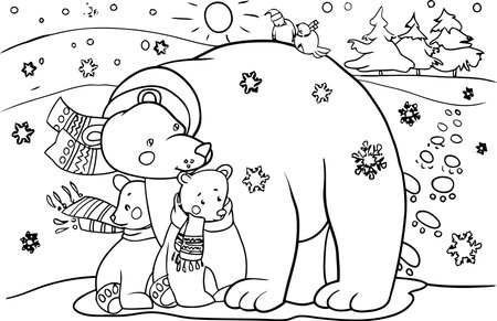 Black and White Cartoon Illustration of Bear and Polar Bear Animal Characters for Coloring Bookのイラスト素材