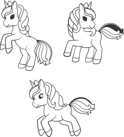 Set of cute cartoon horses.Vector illustration ready for vinyl cutting.のイラスト素材