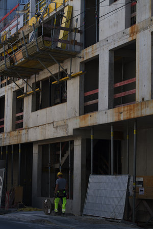 Worker working on a construction siteの写真素材
