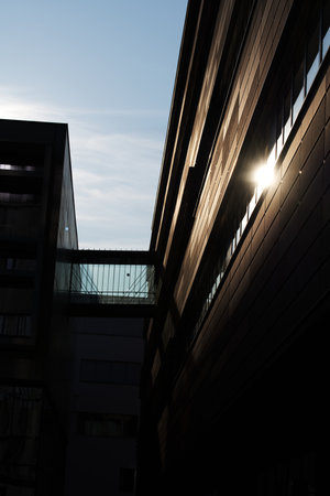 Modern hospital campus in the morning sunの写真素材