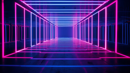 AI Generated 3d render, abstract background with neon lights, futuristic corridor.の素材