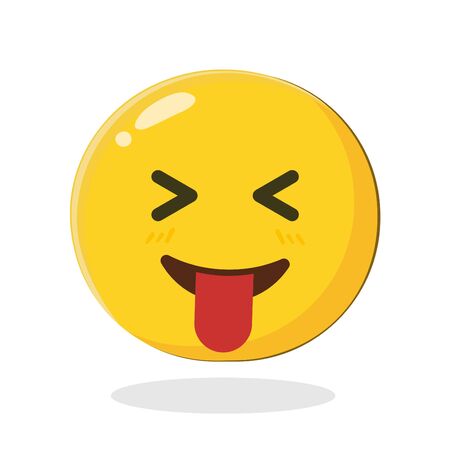 Emoticon with stuck out tongue and tightly closed eyes. Cartoon Isolated vector illustration on white backgroundのイラスト素材