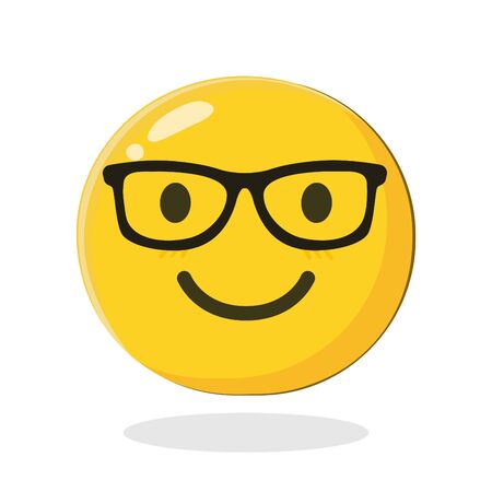 Smiling emoticon wearing eyeglasses. Cartoon Isolated vector illustration on white backgroundのイラスト素材